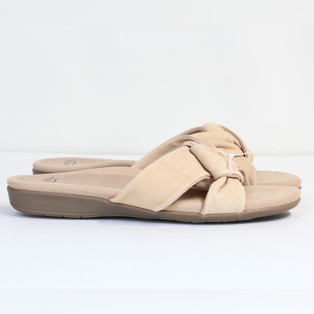 Earth Alder Aida Tan Knotted Suede Slide Slip On Flat Sandals NWT NIB 8W - Picture 5 of 10
